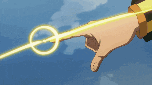 a person 's hand is pointing at a light beam