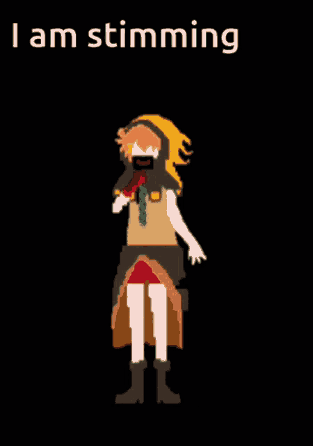 a pixel art of a girl with the words " i am stimming " written above her