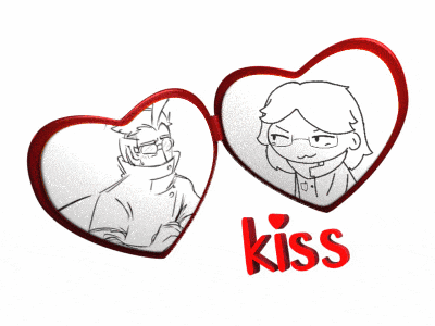 a drawing of a man and a woman with the word kiss below