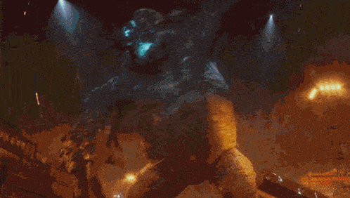 a giant monster is flying through the air with a lightning bolt behind it