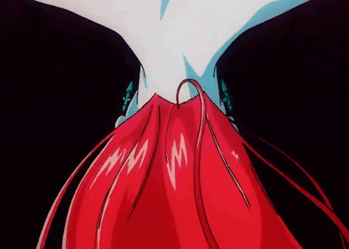 a drawing of a woman with long red hair and a blue body