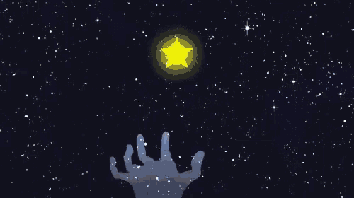 a hand is reaching up towards a star in the night sky