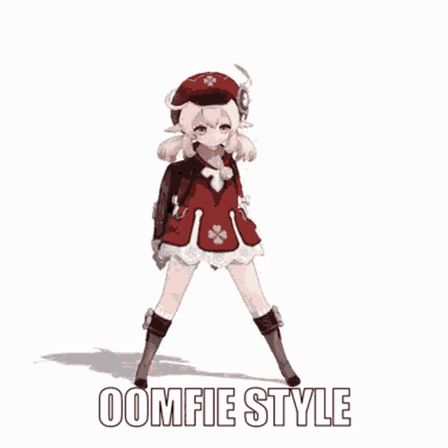 a girl in a red jacket and hat is dancing with a gun .