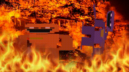 a pixel art of a person standing in front of a wall of fire .