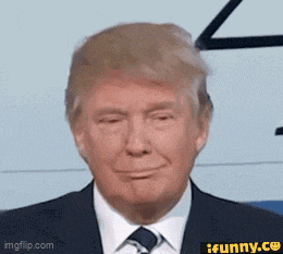 donald trump is wearing a suit and tie and making a funny face .