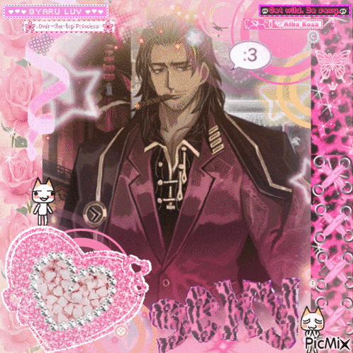 a picture of a man in a pink suit with a speech bubble saying get wild be crazy
