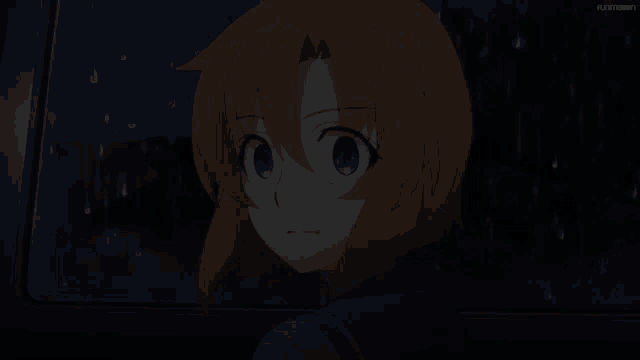 a girl with orange hair and blue eyes is looking out of a window with the word funimation in the corner