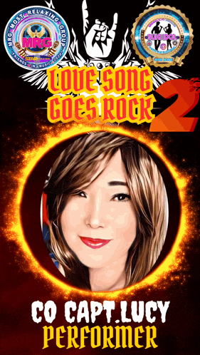 a picture of a woman with the words love song goes rock on the top