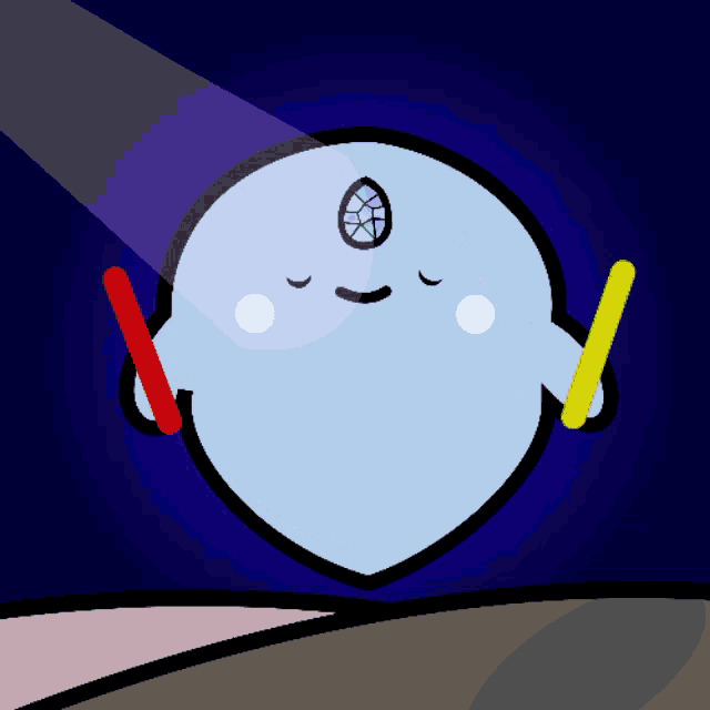 a cartoon drawing of a ghost holding a green light stick