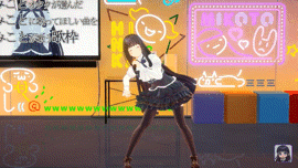 a girl is dancing in front of a sign that says mikoto