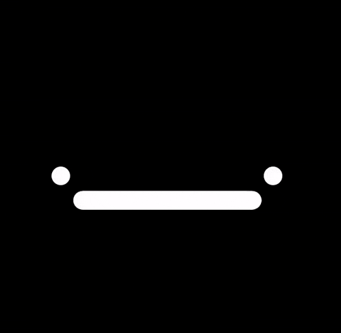 a white smiley face on a black background with two dots .