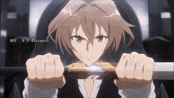 a picture of a girl holding a sword with a caption that says " a-i pictures "