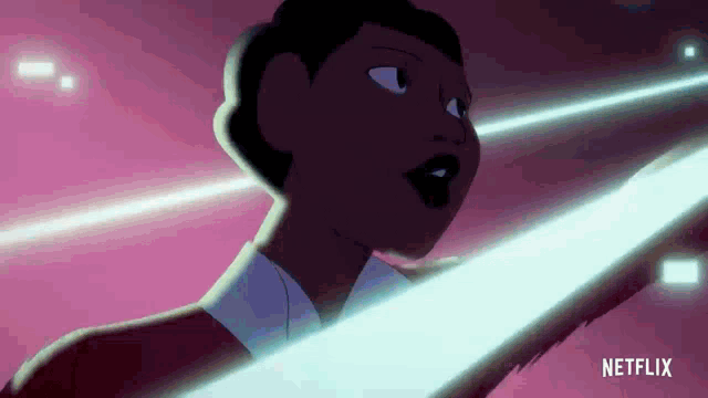 a cartoon woman is holding a light saber in front of a netflix logo