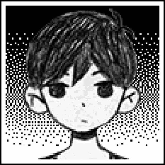 a black and white drawing of a boy 's face with a choker around his neck .