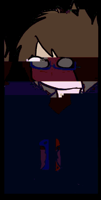 a drawing of a girl with glasses and a purple shirt