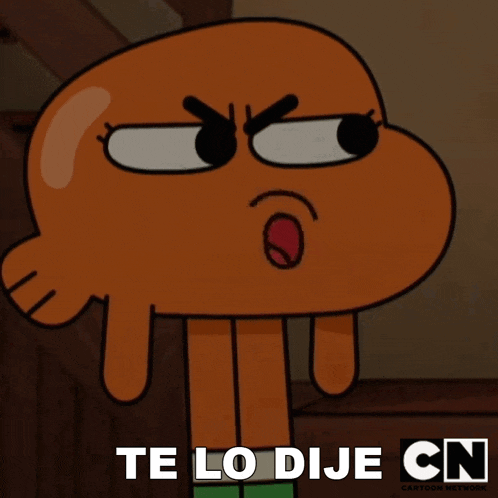 darwin from the amazing world of gumball has an angry look on his face and says te lo dije cn