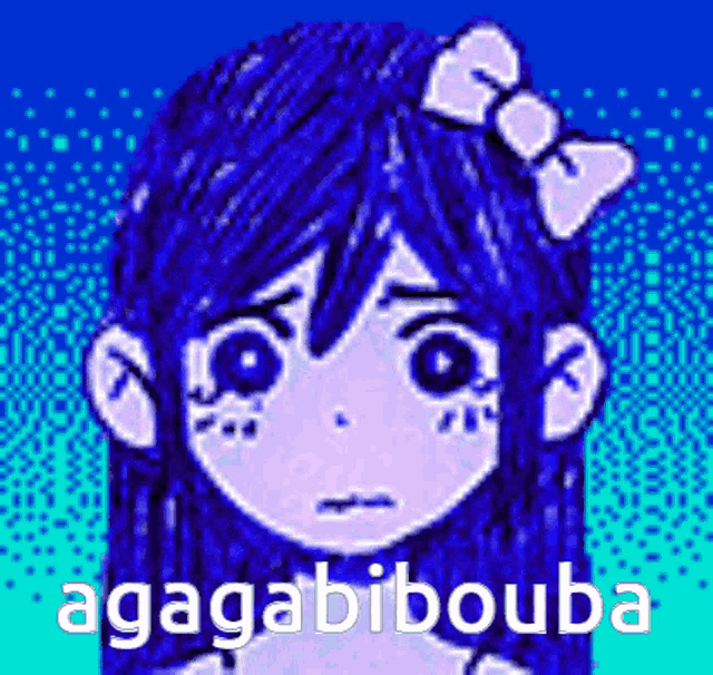 a pixel art of a girl with a bow in her hair and the words agagabibouba