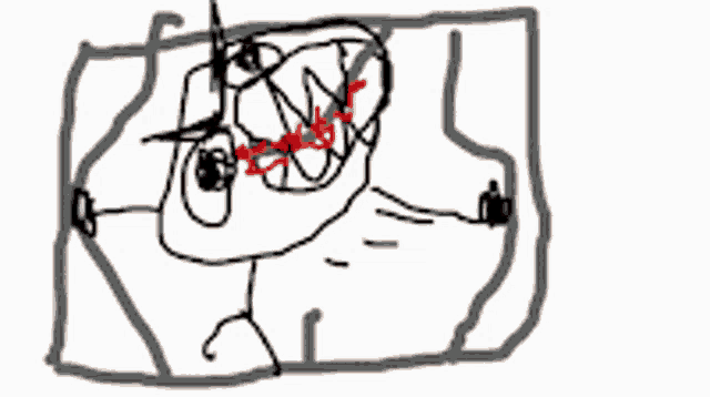 a picture of a dog and a drawing of a person in a cage