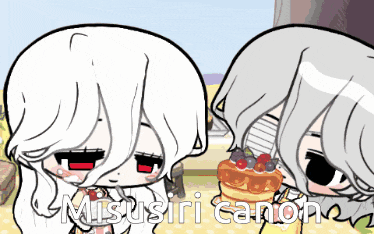 a cartoon of a boy and a girl standing next to each other with misusuri canon written on the bottom