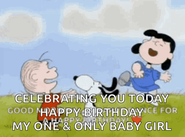 a cartoon of snoopy lucy and linus saying celebrating you today