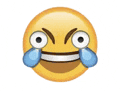 a laughing smiley face with tears coming out of its eyes .