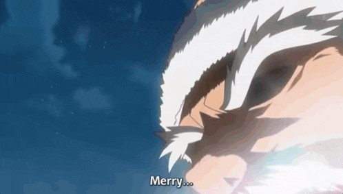 a cartoon character is saying merry in a blue sky