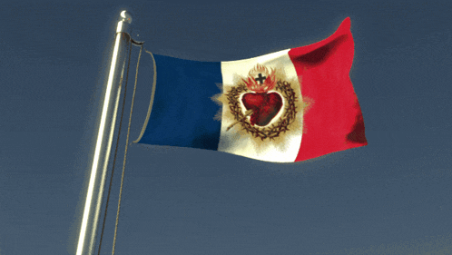 a blue white and red flag with a heart on it
