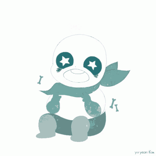 a drawing of a panda bear with a blue scarf around its neck by yu yeon kim