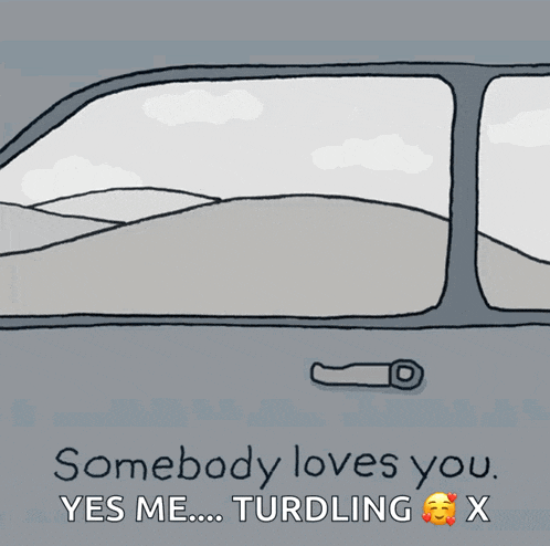 a cartoon of a car with the words somebody loves you yes me tumbling x