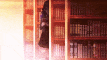 a woman is standing in front of a bookshelf that has a book titled ' a brief history of the world ' on it