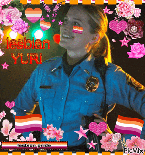 a picture of a police officer with the words lesbian yuri on the bottom