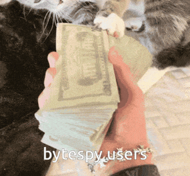 a person holding a stack of 20 dollar bills with the words bytespy users on the bottom