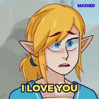 a cartoon character says i love you with a surprised look on his face