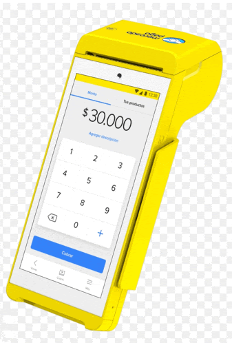 a yellow device with a screen that says $ 30.000