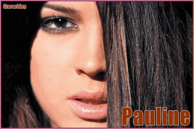 a close up of a woman 's face with the name pauline