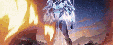 a cartoon character is standing on a rock with a sword in his hand .