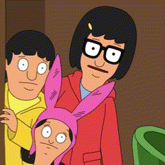 a cartoon of bob 's burgers characters posing for a photo