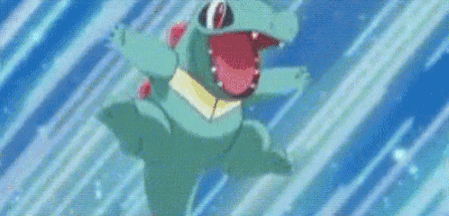 a cartoon character is flying through the air with a sword in his mouth .