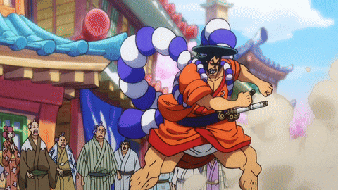 a cartoon of a man holding a sword in front of people
