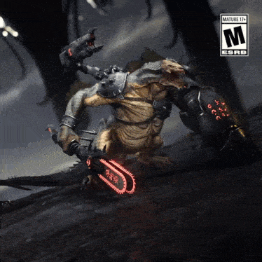an advertisement for a video game shows a monster and says mature 17+