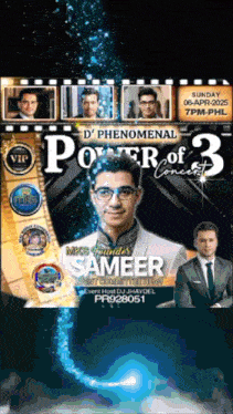 a poster for a power of 3 concert shows a man in glasses
