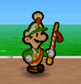 a pixel art of mario holding a candy cane