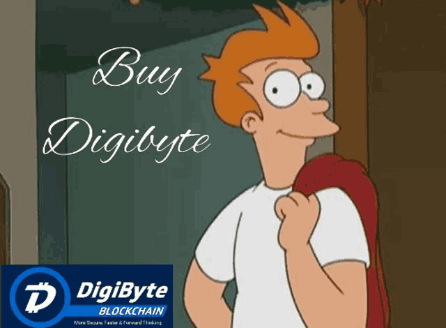 a cartoon character with the words buy digibyte on the bottom
