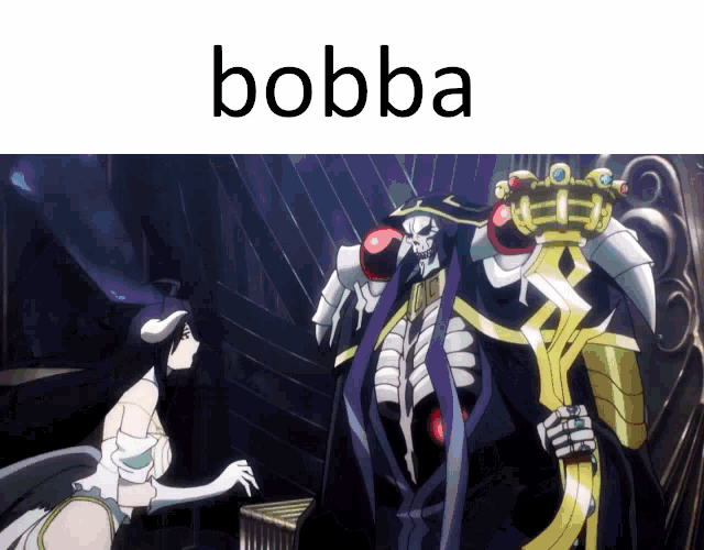 a picture of a skeleton holding a sword and the word bobba above it