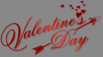 the word valentine 's day is written in red with hearts and an arrow