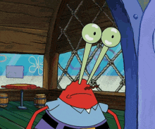 a cartoon character from spongebob squarepants has glowing green eyes
