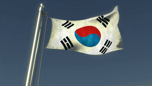 a korean flag is flying in the wind