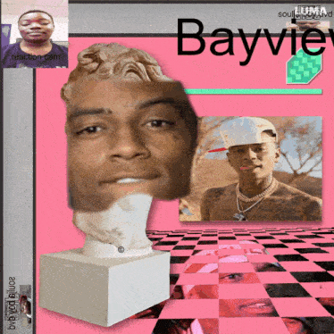 a poster with a statue of a man and the name bayvie