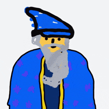 a drawing of a man with a beard and a blue hat