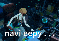 a picture of a girl sitting in a chair with the words navi eepy